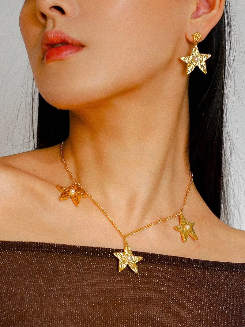 Dazzling Stars Pentagram Planet Element Necklace Gold