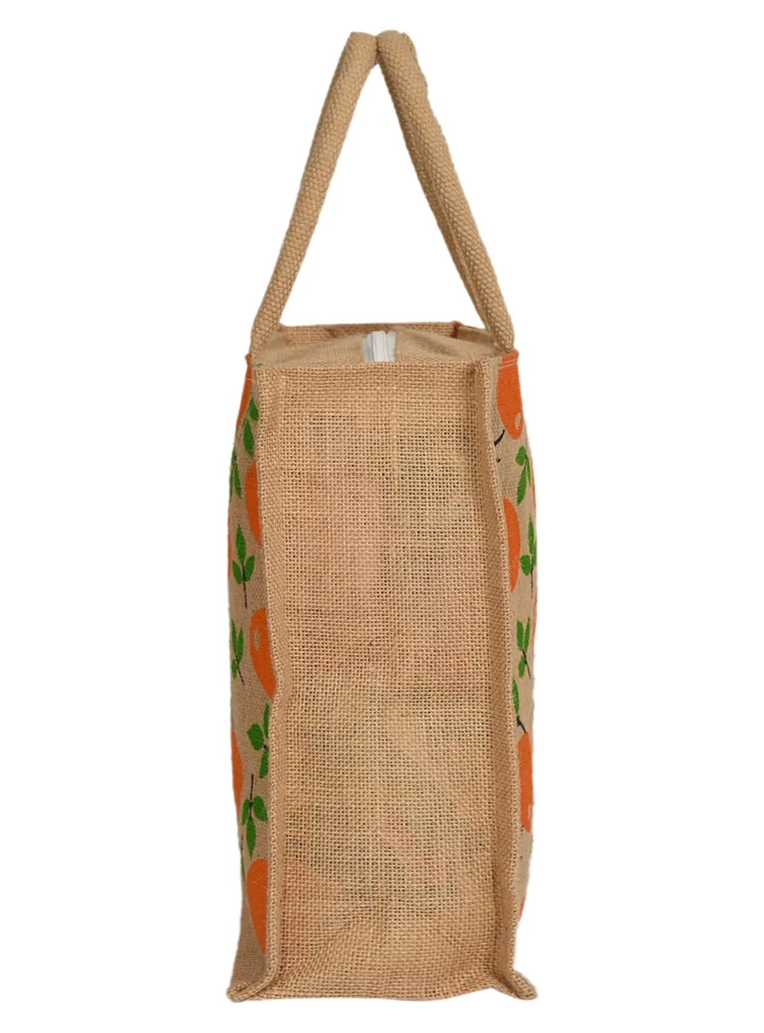 Heart Home Fruits Print Jute Reusable Eco-Friendly Hand Bag/Grocery Bag For Man, Woman With Handle Pack Of 2 (Orange) 54HH4363.
